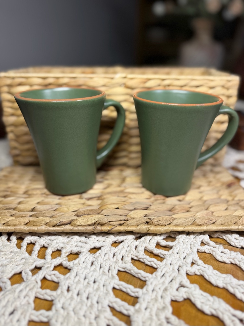Casa Verde Terra Cotta Tableware Green Mugs Set of 2 MSP Southwestern Pottery
